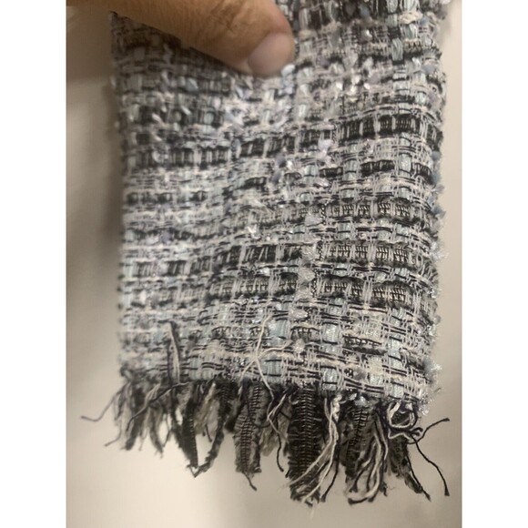 St John Boucle Tweed Blazer Grey/Blue Multicolor Fringe with Satin Trim‎ Size 4 - Picture 7 of 13